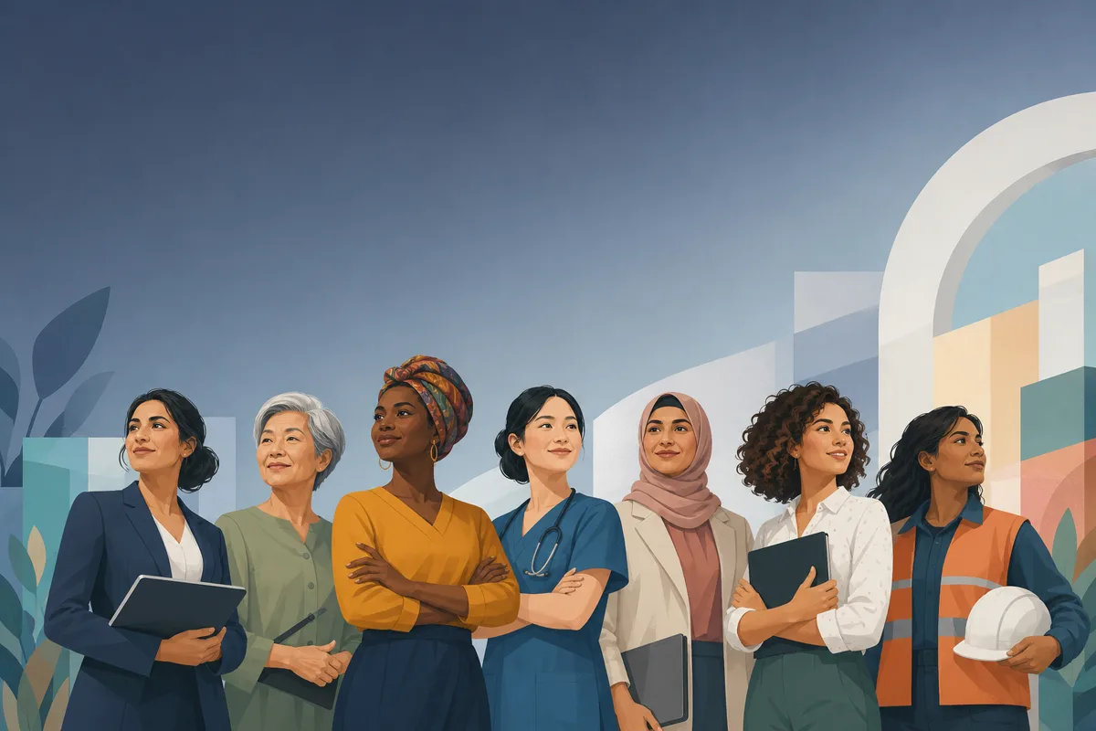 Ilustração de mulheres de diferentes perfis e profissões